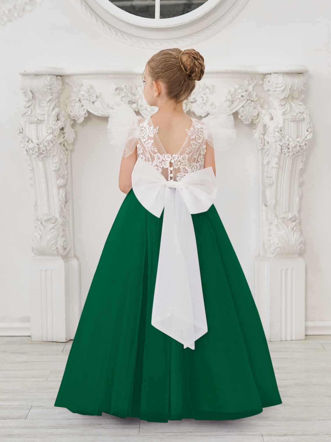 NumberSea - Detachable Lace Tulle Sweep Train Flower Girl Dress