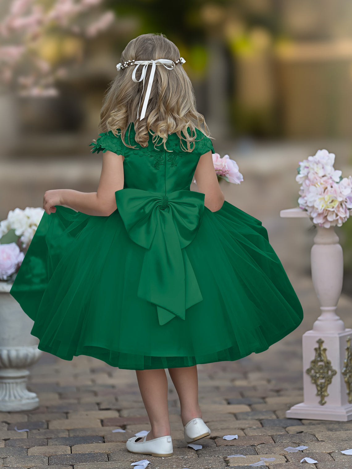 Satin Tulle Tea-length Ivory First Communion Flower Girl Dress