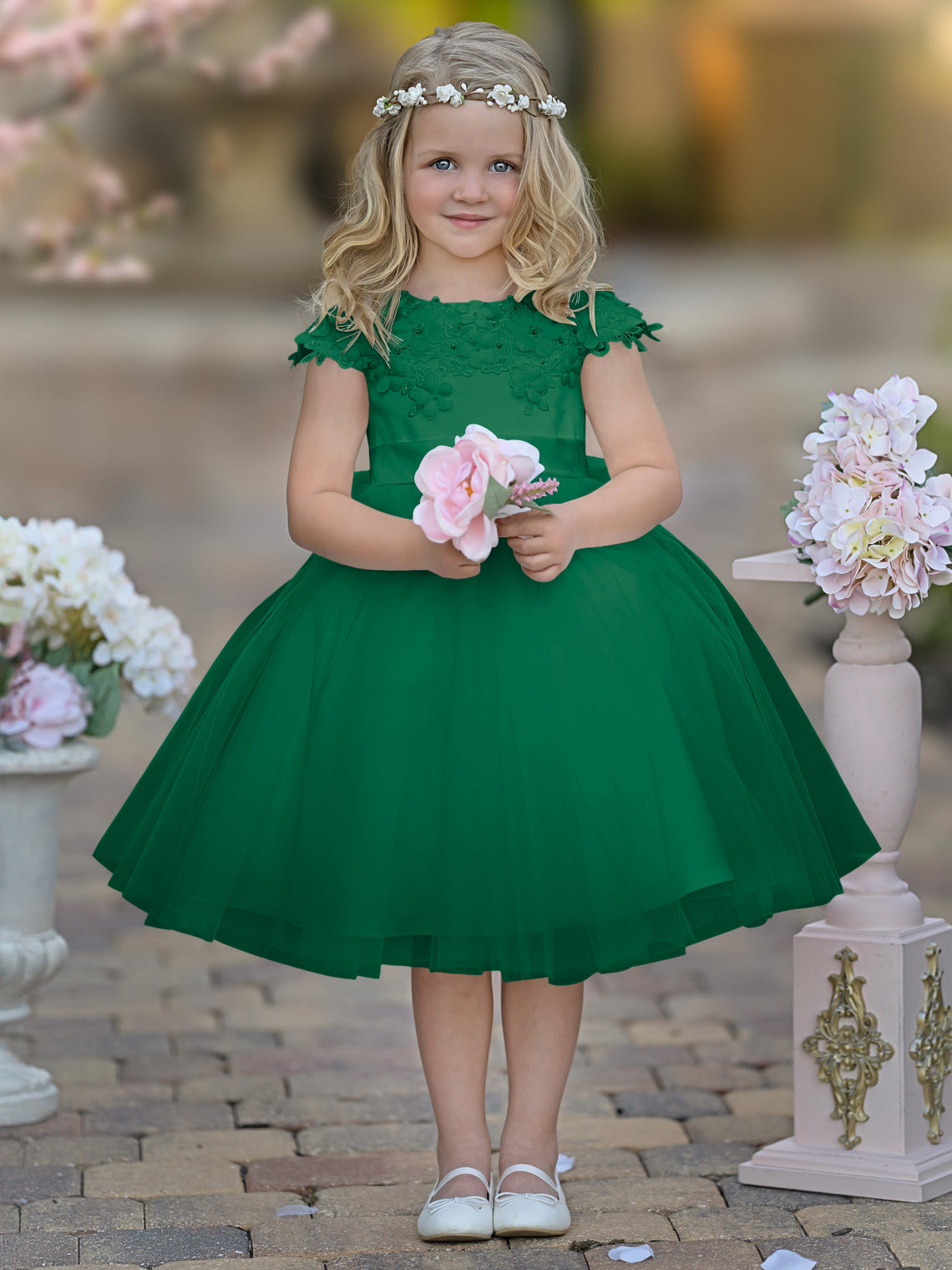 Satin Tulle Tea-length Ivory First Communion Flower Girl Dress