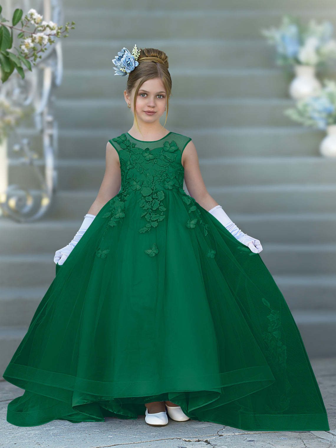 Serenity Princess Ball Gown with Lace Appliques and Butterfly Embellishments