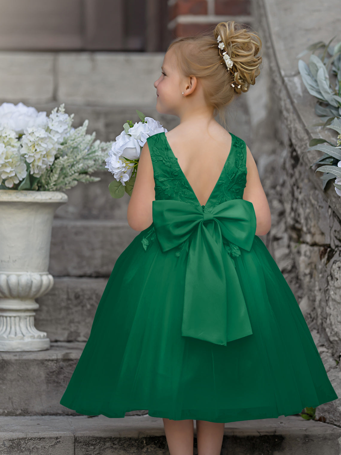 Sleeveless Lace Tulle Knee Length Flower Girl Dress