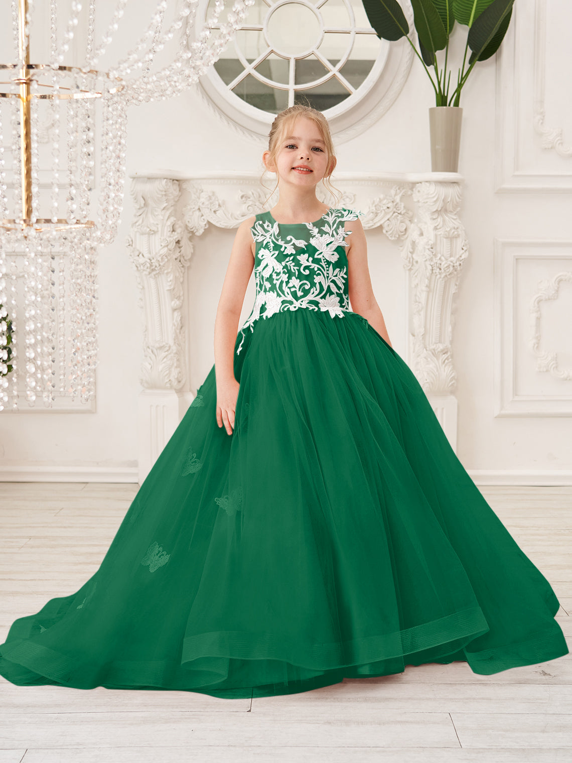 Elegant A-Line Princess Sleeveless Tulle Flower Girl Dress