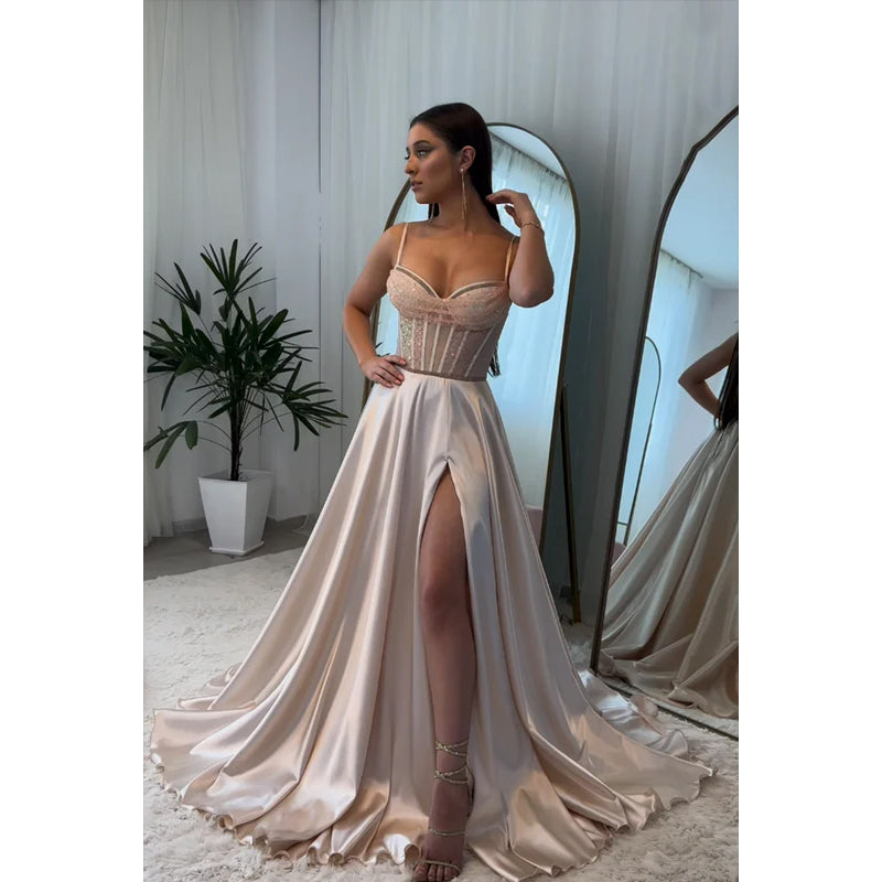 Gorgeous & Charming A-Line Spaghetti Straps Slit Formal Prom Dress