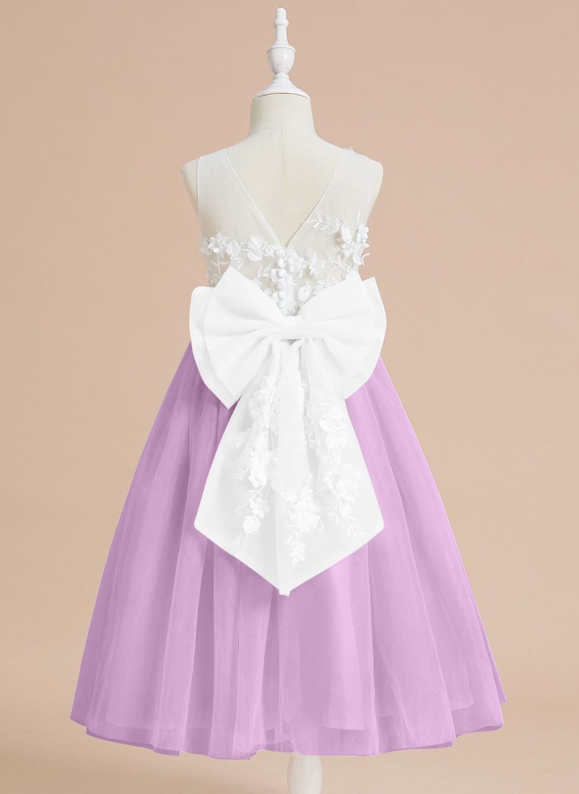 Floral Lace and Large Bow Tea-length Dress