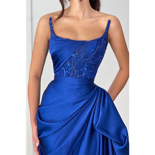 Satin tailliertes trägerloses Empire-Kleid mit gerafften Applikationen für Party, Abschlussball, Abendkleid 