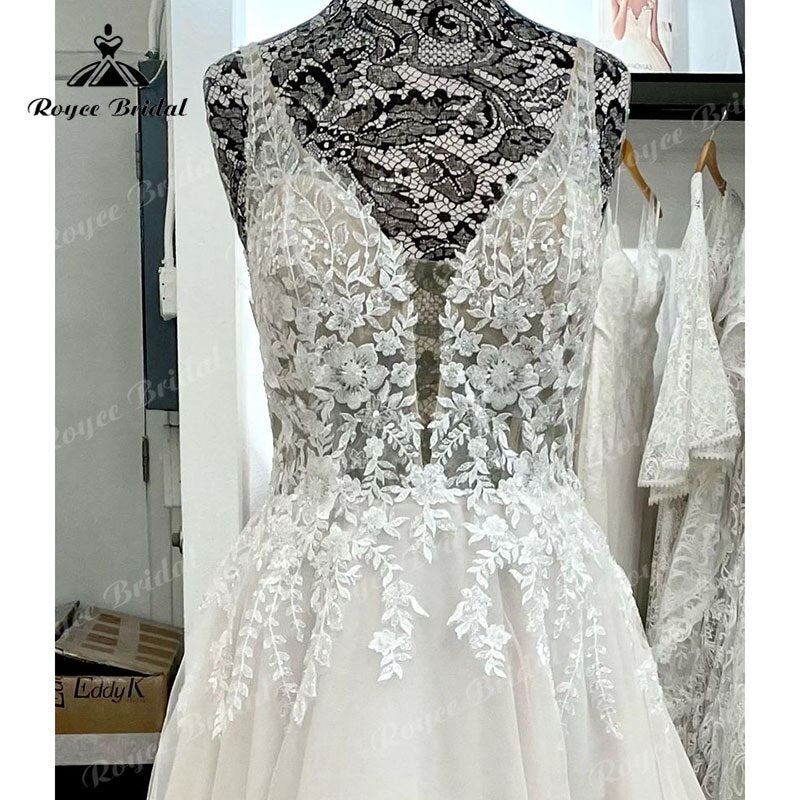 NumberSea - Deep V Neck Lace A Line Boho Wedding Dress Appliques 2025 Bridal Beach Wedding Gowns Custom Made robe soirée mariage Elegant