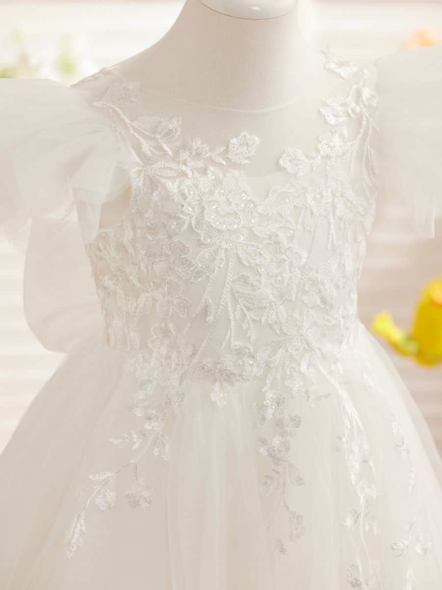 NumberSea - Detachable Lace Tulle Sweep Train Flower Girl Dress