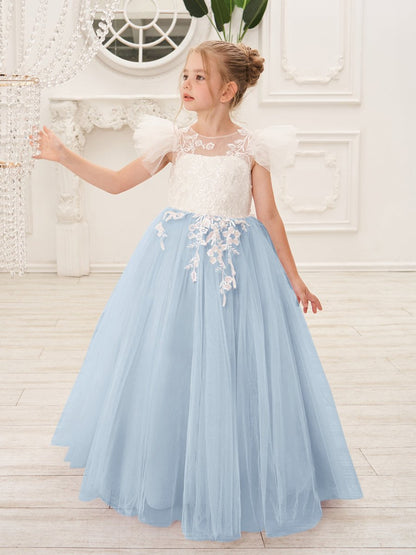 NumberSea - Detachable Lace Tulle Sweep Train Flower Girl Dress