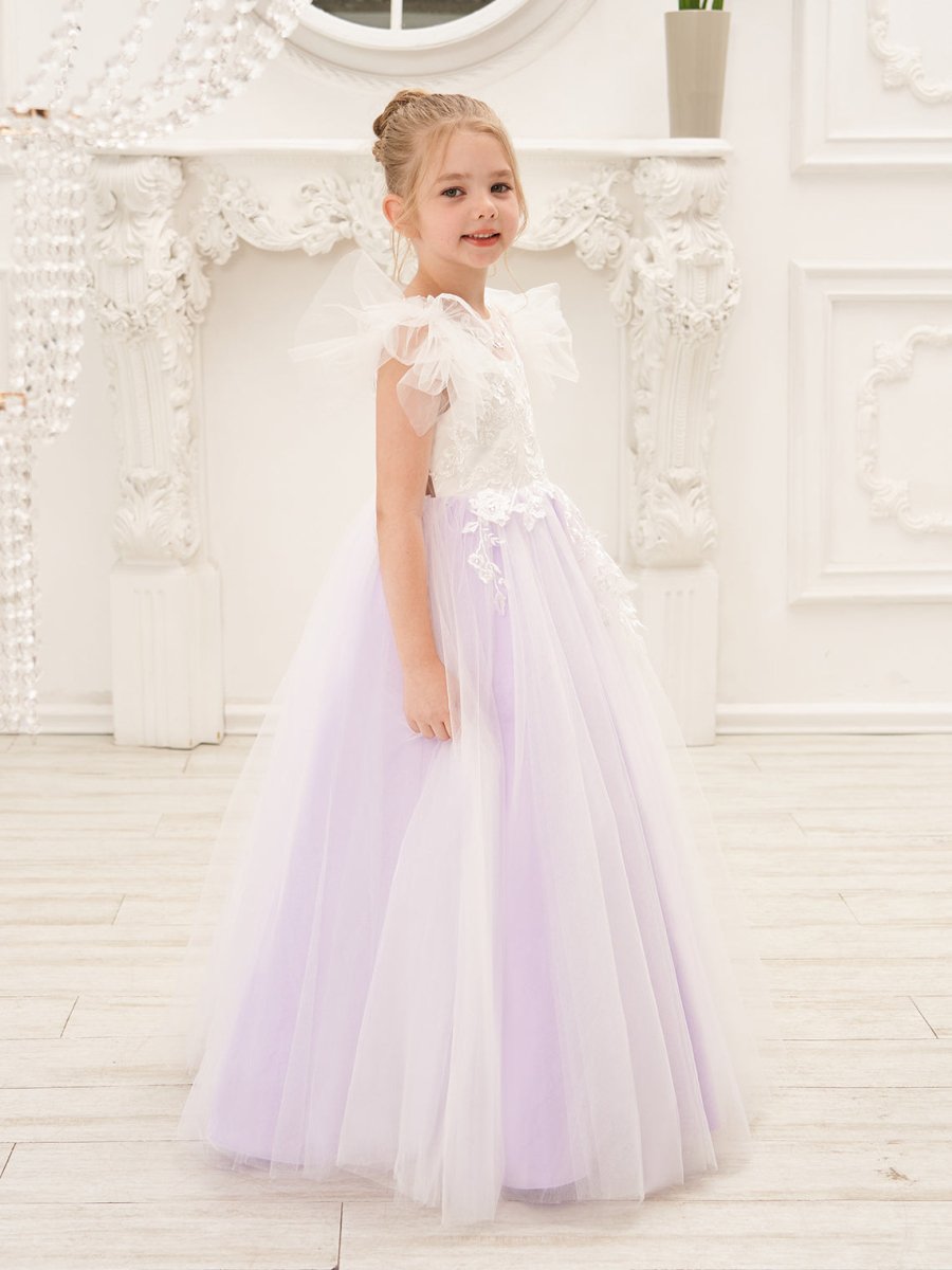 NumberSea - Detachable Lace Tulle Sweep Train Flower Girl Dress