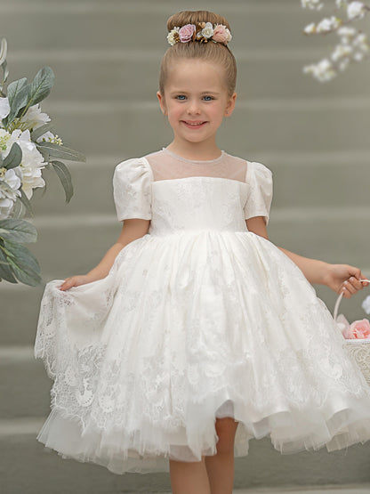 Lace Knee-length First Communion Flower Girl Dress