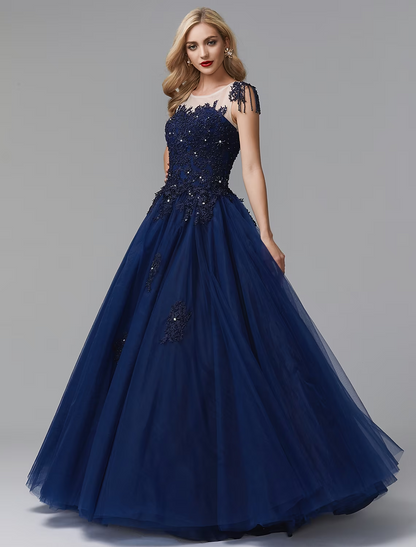 Ballkleid Ballkleider Glitzerkleid Quinceanera Kapellenschleppe Langarm Schulterfrei Satin mit Perlenapplikationen