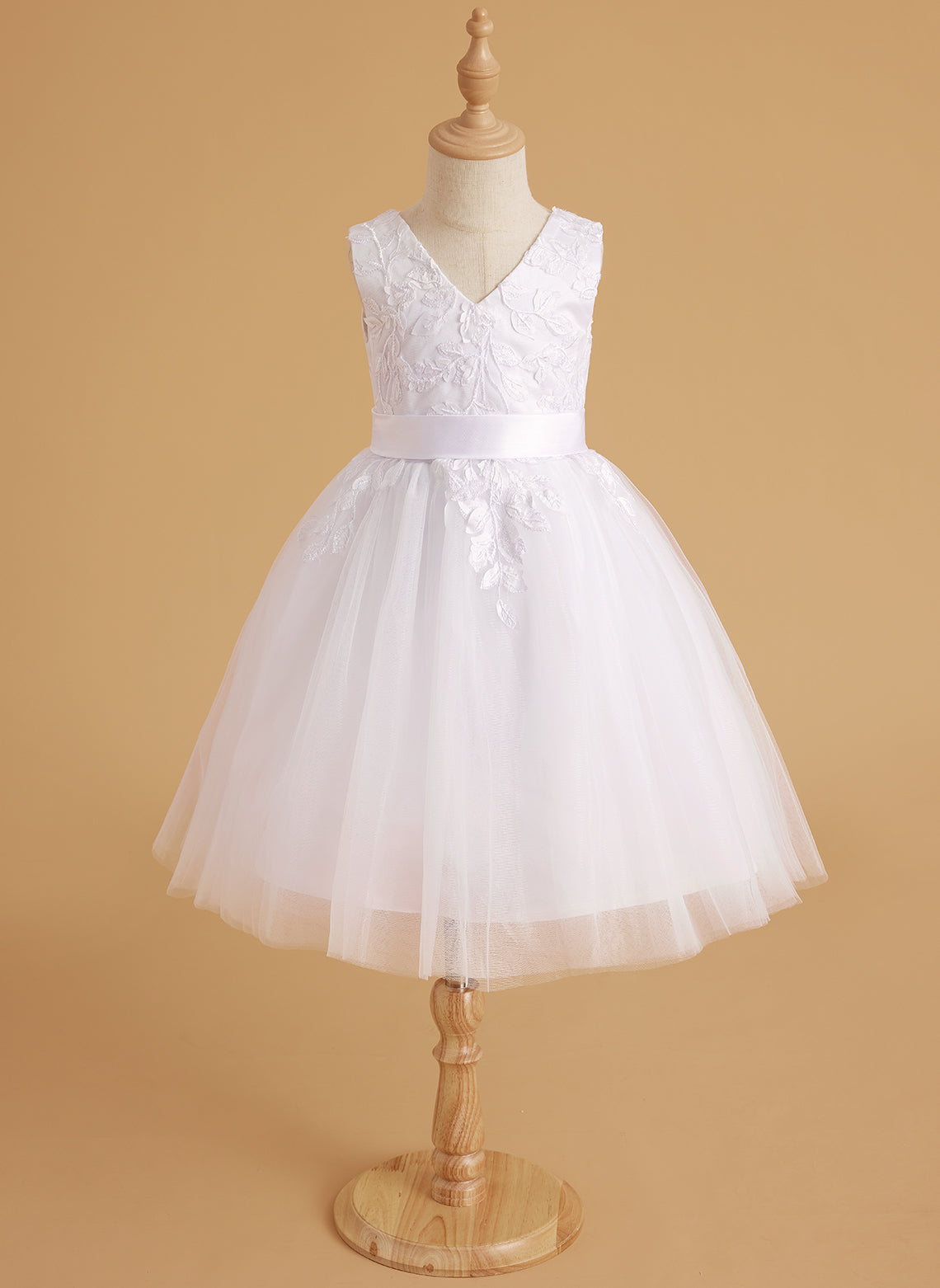 Sleeveless Lace Tulle Knee Length Flower Girl Dress