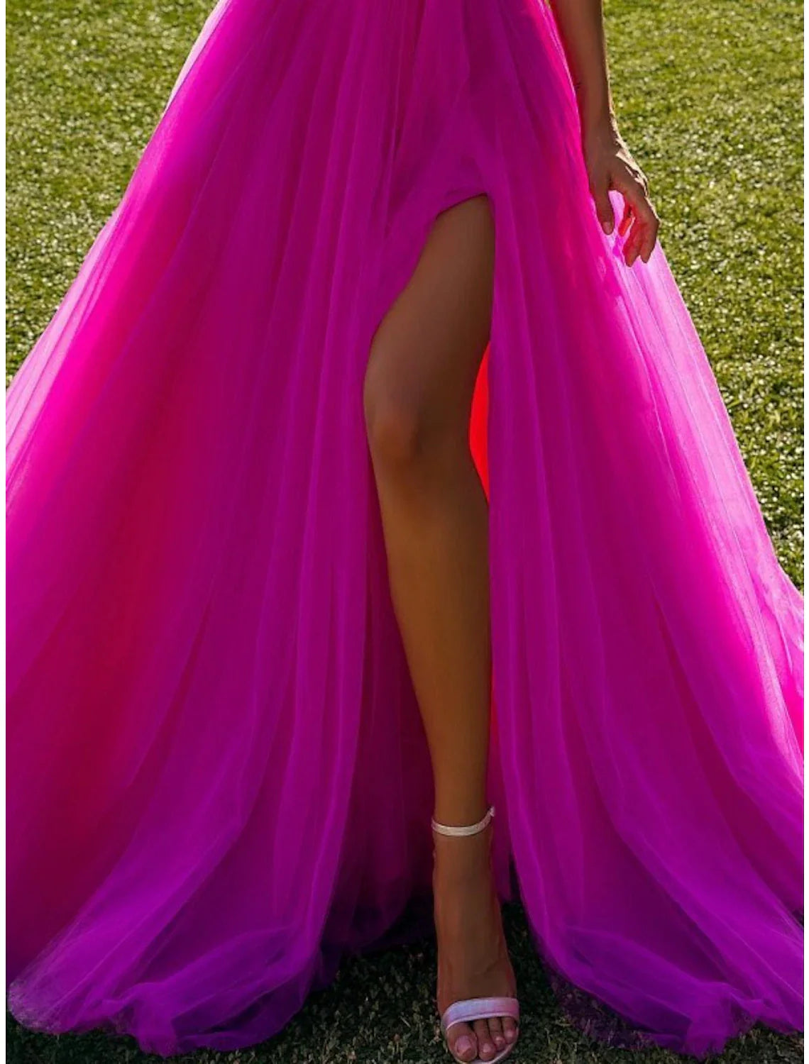 Ball Gown Prom Dresses Elegant Dress Prom Birthday Sweep / Brush Train Long Sleeve One Shoulder Tulle with Ruffles SlitBall Gown Prom Dresses Elegant Dress Prom Birthday Sweep / Brush Train Long Sleeve One Shoulder Tulle with Ruffles Slit