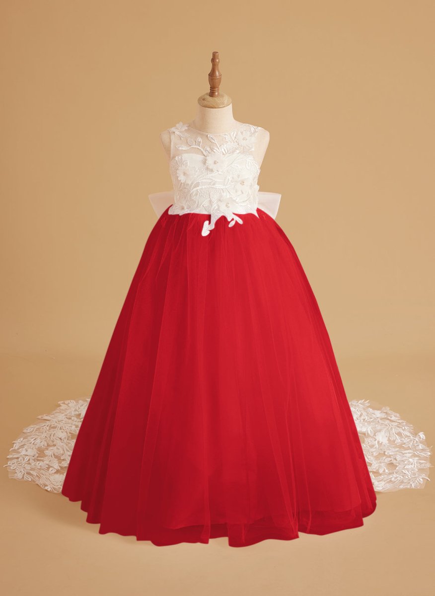 NumberSea - Dream Princess Sleeveless Lace and Tulle with Beading Flower Girl Dress