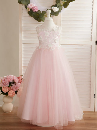 NumberSea - Dream Princess Sleeveless Lace and Tulle with Beading Flower Girl Dress