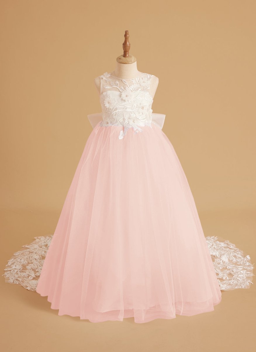 NumberSea - Dream Princess Sleeveless Lace and Tulle with Beading Flower Girl Dress