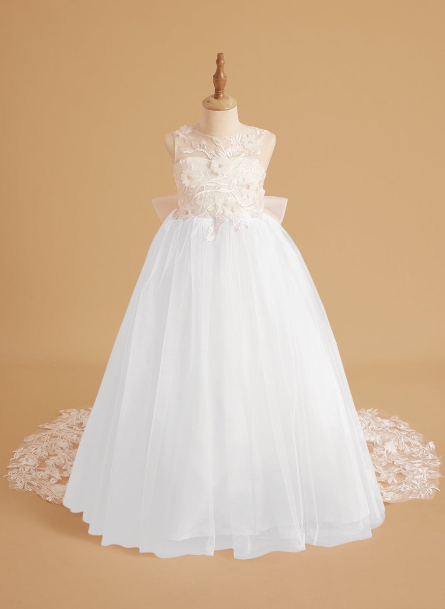 NumberSea - Dream Princess Sleeveless Lace and Tulle with Beading Flower Girl Dress