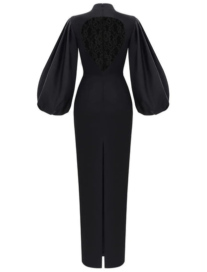 Sheath / Column Minimalist Elegant Wedding Guest Formal Evening Dress High Neck Long Sleeve Floor Length Spandex with Sleek