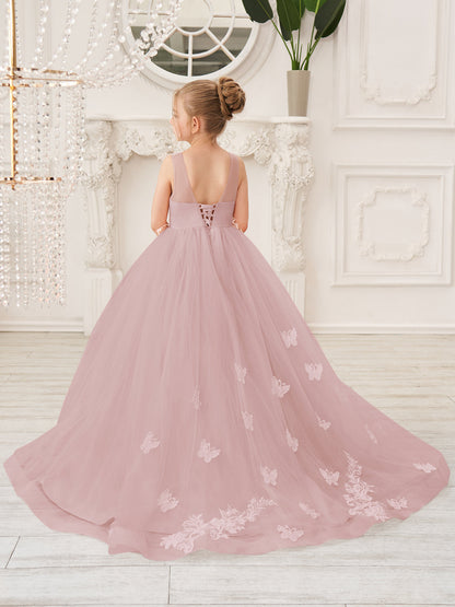 Elegant A-Line Princess Sleeveless Tulle Flower Girl Dress