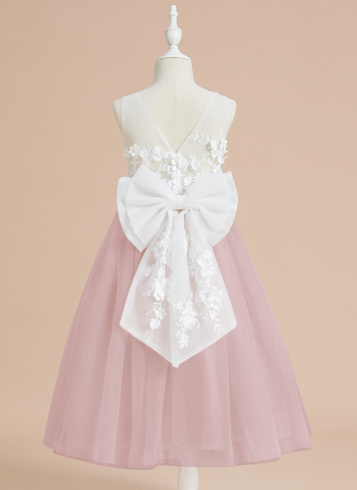 Floral Lace and Large Bow Tea-length Dress