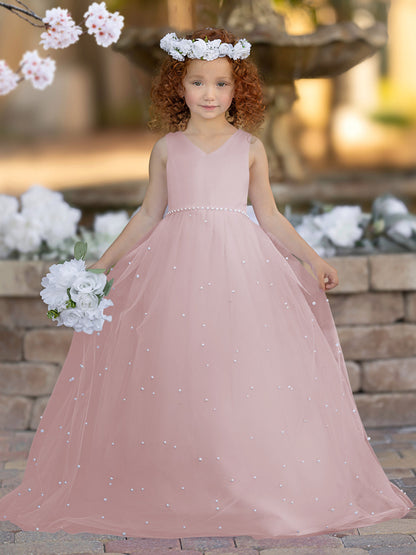 Elegant Princess Ball Gown Satin & Tulle Flower Girl Dress