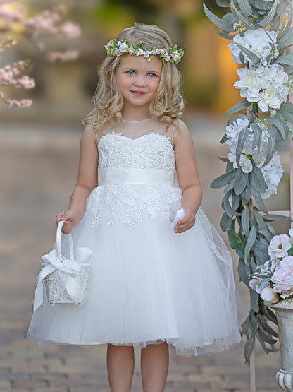 Lace Tulle Knee-length First Communion Flower Girl Dress