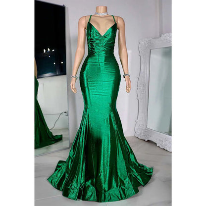 Trumpet V-neck Spaghetti Straps Prom Evening Dress for Black Girls