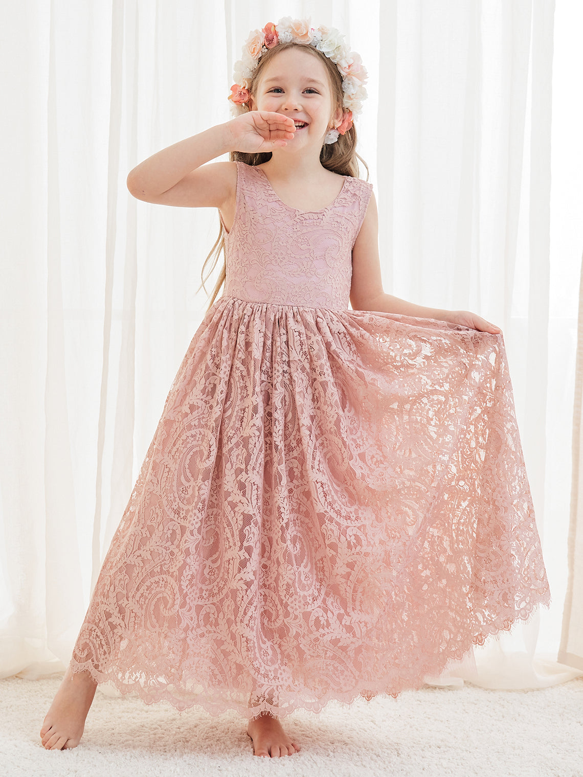 Girl Paisley Lace Back A-Line Straight Tutu Tulle Party Flower Girl Dress