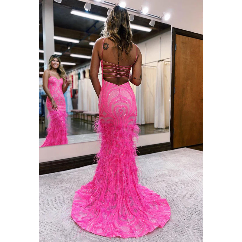 Trumpet/Mermaid Sweetheart Lace Sequins Feathers Prom Evening Formal Dress