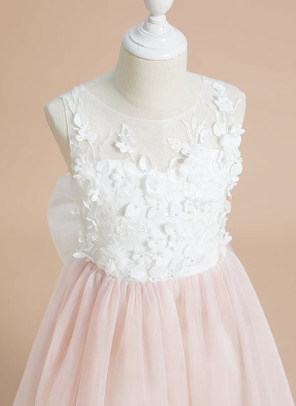 Floral Lace and Large Bow Tea-length Dress