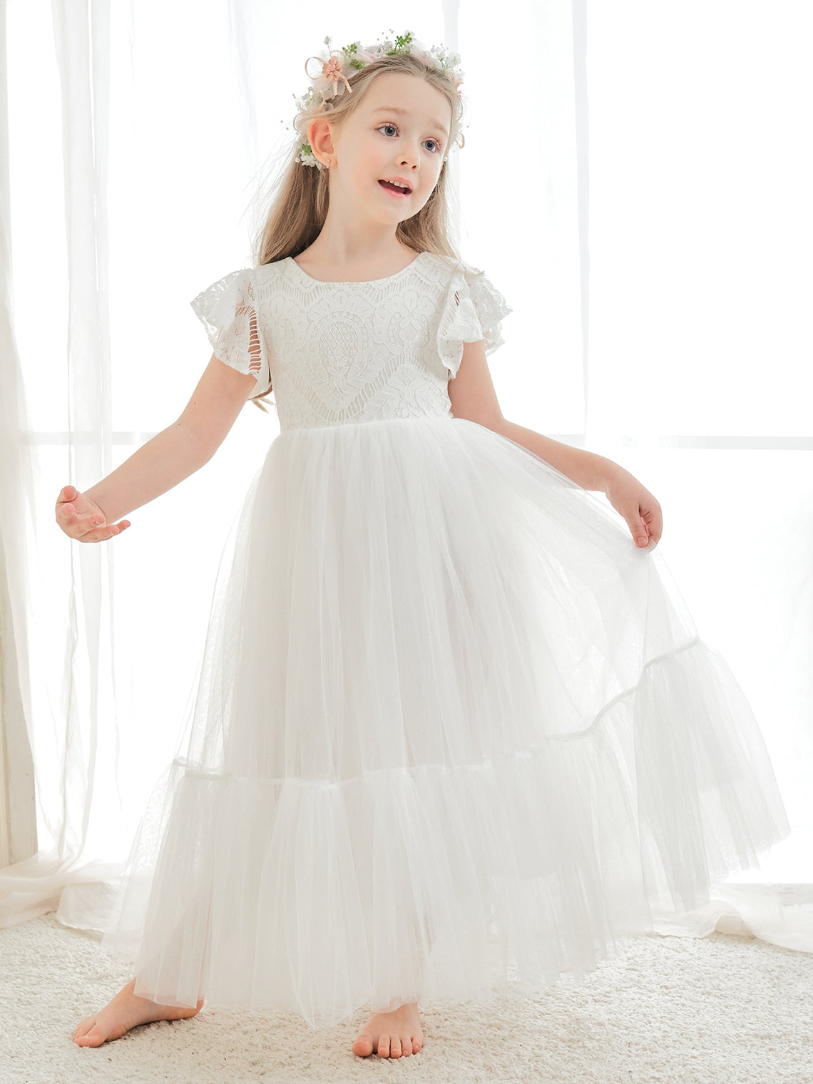 Lace Tulle Ankle-length White Dress (2003227579)