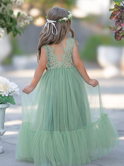 Lace Tulle Floor-length Boho Flower Girl Dress