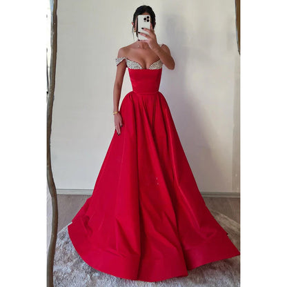 Elegant & Luxurious A-Line Rhinestone V-neck Straps Formal Party Prom Dress