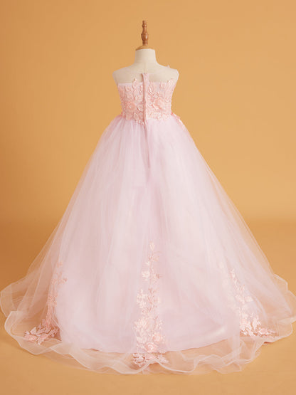 Lace Tulle Sweep Train Pink Dress (2003227825)