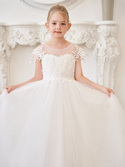 Ivory Detachable Train Princess First Communion Flower Girl Dress