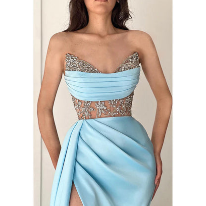 Sheath/Column Sweetheart Satin Pleats Sleeveless Prom Evening Formal Dress