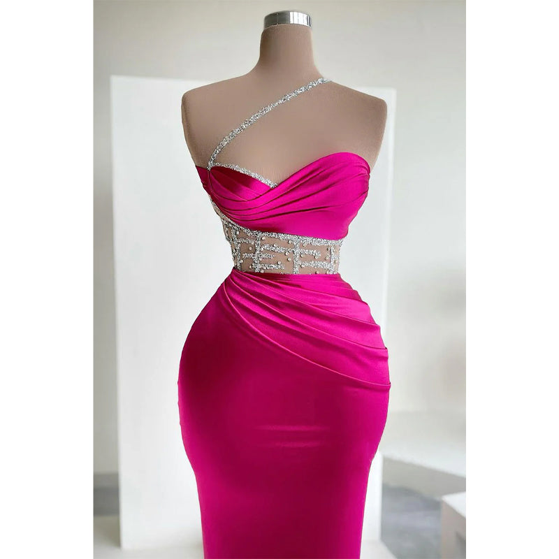 Sheath/column Strapless Pleats Illusion Beaded Long Prom Dress Pageant Dress