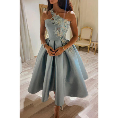 Unique One Shoulder Appliques Vintage Prom Dress Sweet