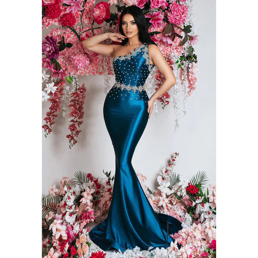 Elegant & Luxurious Trumpet/Mermaid Rhinestone One Shoudler Evening Party Prom Dress