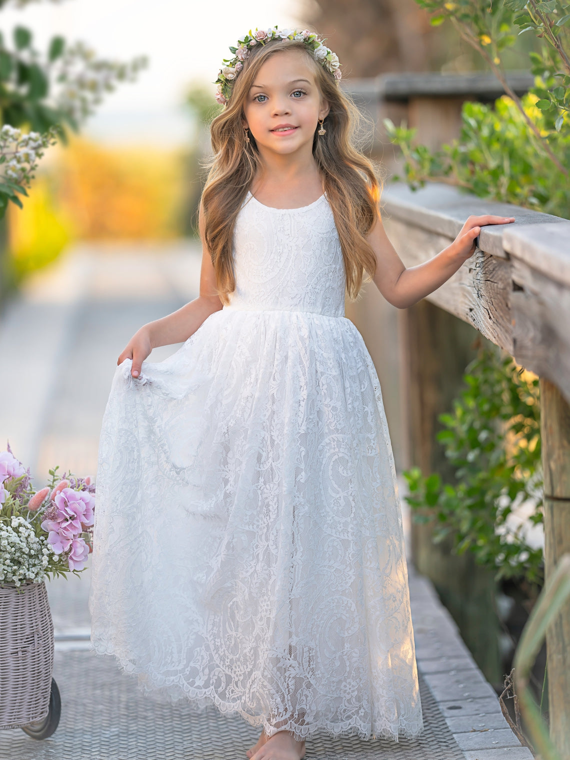 Girl Paisley Lace Back A-Line Straight Tutu Tulle Party Flower Girl Dress