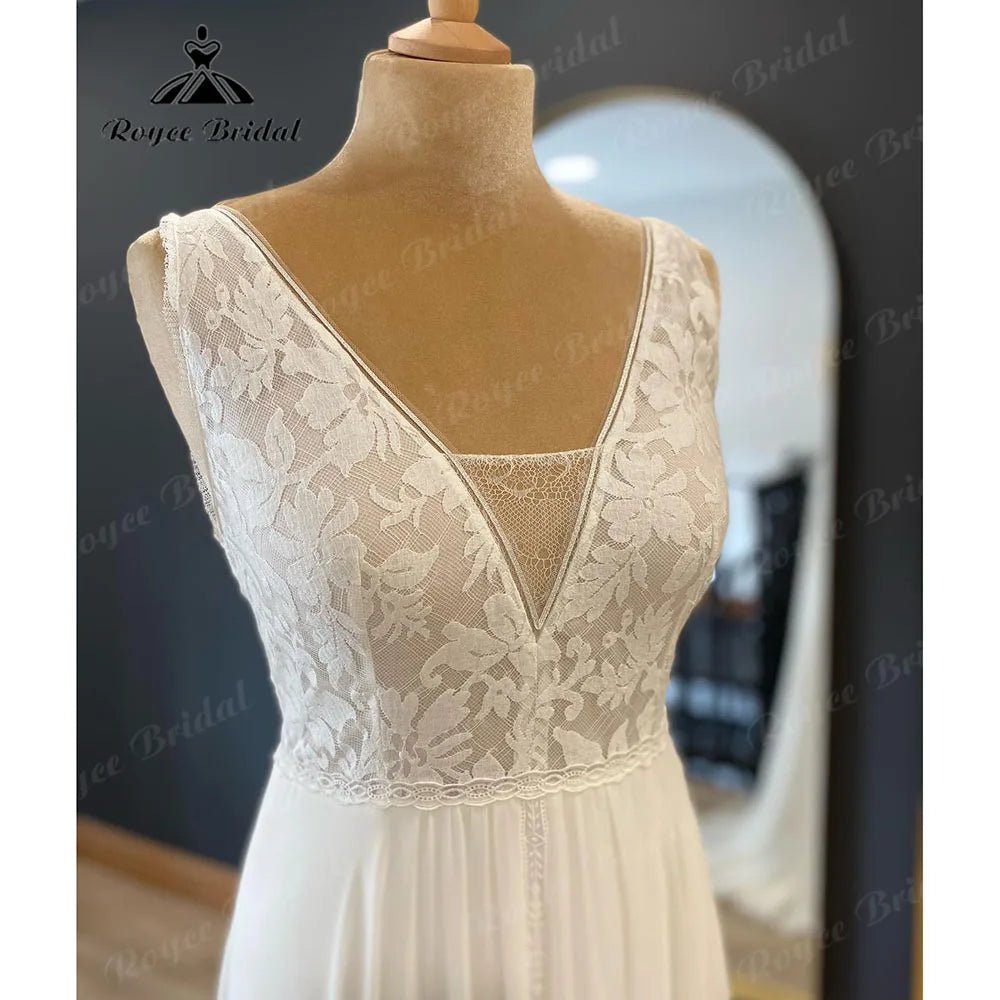 NumberSea - Elegant Bohemian Boho Sleeveless Lace Bodice Chiffon A Line Wedding Dress for Women 2024 Beach Bridal Gown vestido invitada boda