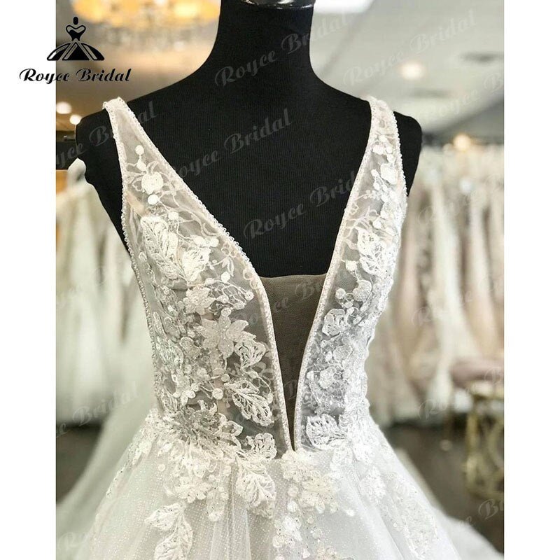 NumberSea - Elegant Princess Shiny Glitter Sleeveless Wedding Dress with Detachable Bow Backless Lace Applique 2022 Women Vestidos de Fiesta