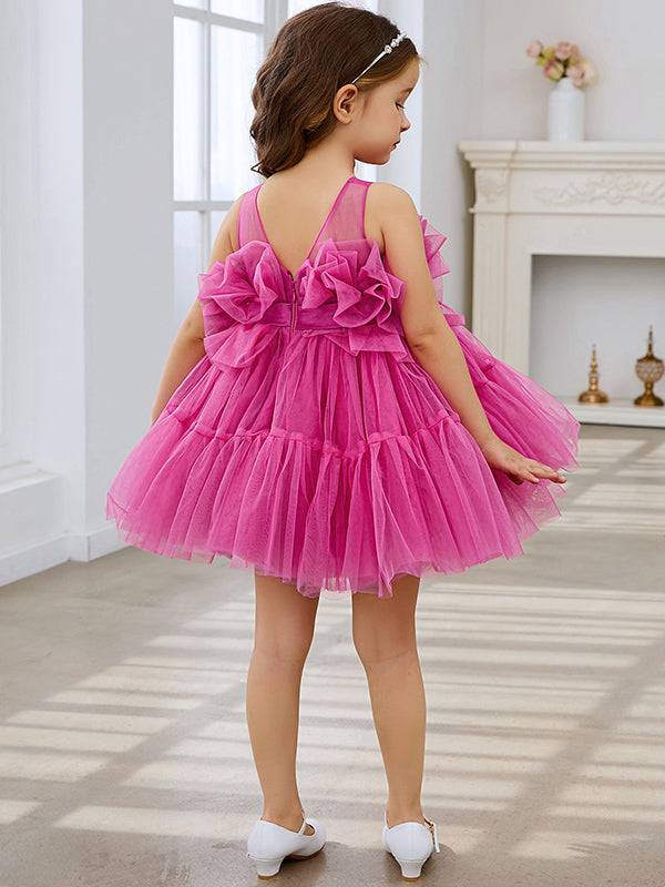 Enchanting Pink Princess Sleeveless Tulle Flower Girl Dress with Bow Accent (010224355)