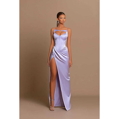 Spaghetti Straps Cut Outs Long Prom Evening Formal Dress With Slit