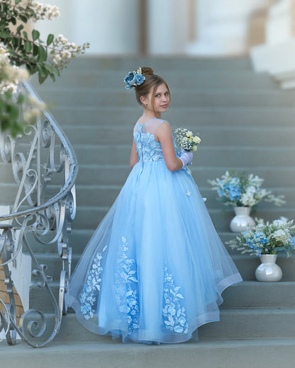 Serenity Princess Ball Gown with Lace Appliques and Butterfly Embellishments