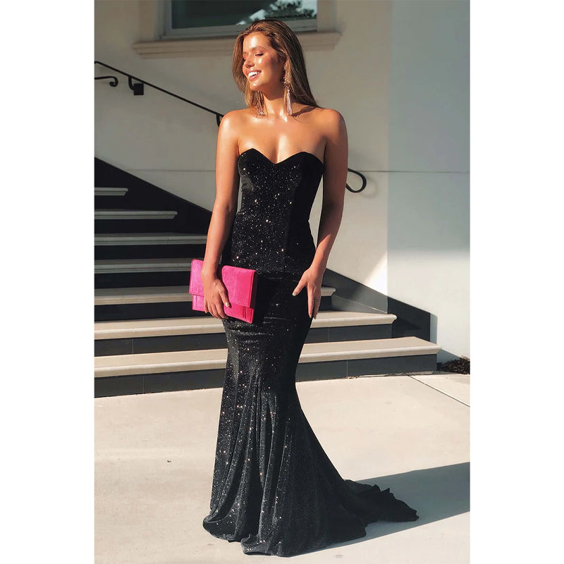 Strapless Black Sheath Long Prom Dress