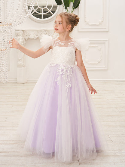 Detachable  Lace Tulle Sweep Train Flower Girl Dress