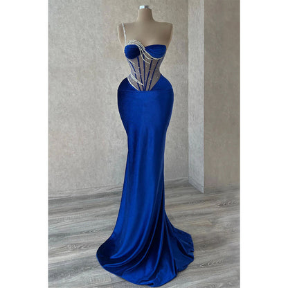 Velvet Sheath One Shoulder Beaded Illusion Long Prom Dress Evening Gowns