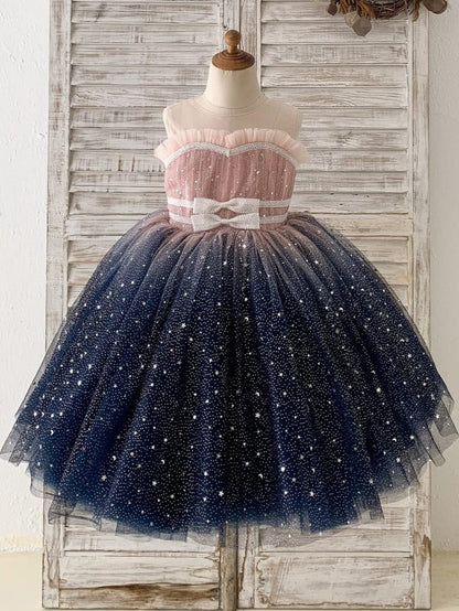 Stunning Blue Ombre Tulle Knee-length Girl Dress