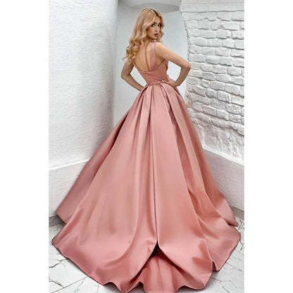 Spaghetti Straps A-line Pink Prom Ball Gown